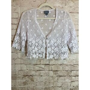 Rabbit Designs Crochet Crop Top Womens Small White Country Cottage Feminine